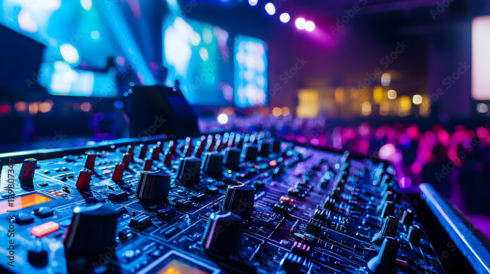 Poster setting up a dynamic led presentation stage event venue photostock nighttime close-up led technology
