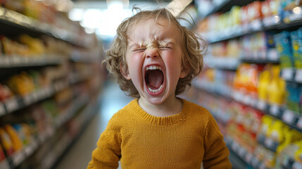 Child throwing a tantrum in grocery store