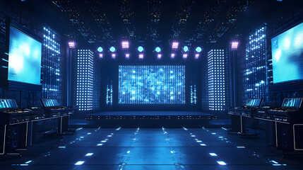 Illuminated presentation setup event venue photostock modern environment wide angle led technology