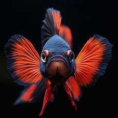 Striking Red-and-Black Siamese Fighting Fish Staring Intensely Against a Dark Background