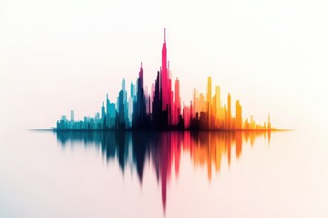 Fototapeta premium Abstract skyline with colorful reflection in calm waters during sunset hours