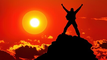 Triumphant Silhouette at Sunset: A Climber's Victory