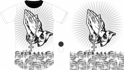 Camiseta Religiosa com Arte de Oração e Rosas