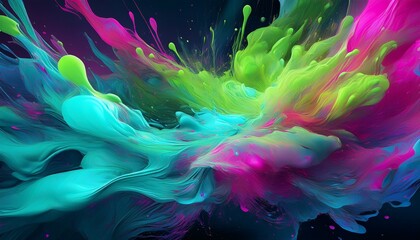 Obraz premium Futuristic color explosion: bold electric green, blue, magenta mix chaotically. Dynamic & high-energy abstract. Ideal for tech & vibrant designs.