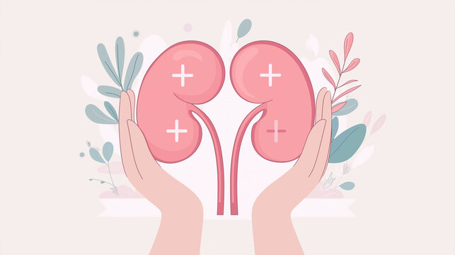 pink kidneys held by hands, health concept clip art preview
