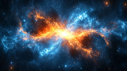 Fototapeta premium Exploding star with vibrant nebulae and stardust symbolizes cosmic creation and universe expansion, representing transformation, energy, and infinite possibilities in a modern celestial wallpaper