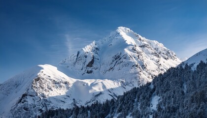 Snowy Mountain Peak Under Bright Blue Skies – A Crisp Winter Scene
