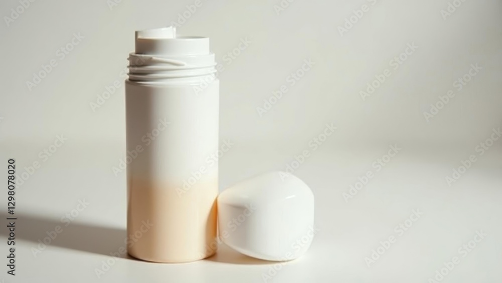 Aufkleber brightening deodorant. bottle is empty and cap is empty on table
