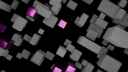 Floating geometric cubes with magenta accents