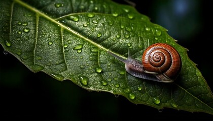 The Delicate Texture of a Snail&rsquo;s Slimy Trail Left Behind on a Dark Leaf, Showing Intricate Patterns