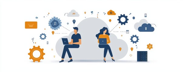 Illustration of Cloud Integration with People Using Devices