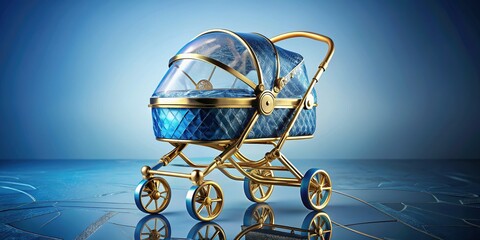 Dreamy Blue Pet Stroller with Frost & Gold Reflections - Stock Photo