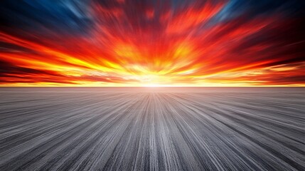 Vibrant Red And Orange Sunset Over a Wide Open Road