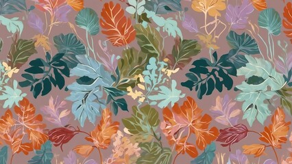 colorful botanical pattern with leaves
