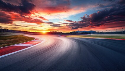 Naklejka premium Race Track at Sunset with Vibrant Sky