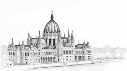 Obraz premium Fine Line Sketch of St. Stephen's Basilica, Budapest