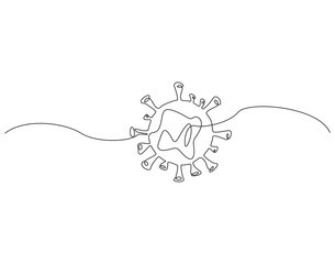 Continuous line drawing of virus. Single line illustration of corona virus. Corona virus, bacteria concept. Editable outline