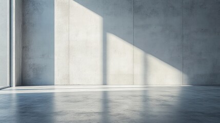 Obraz premium Sunlit empty room with concrete walls and floor.