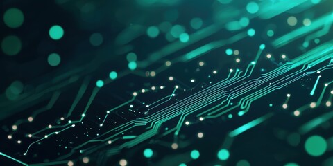 A vibrant abstract representation of a circuit board with glowing lines and dots, evoking a sense of technology and connectivity.