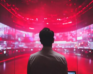 Man viewing digital data center