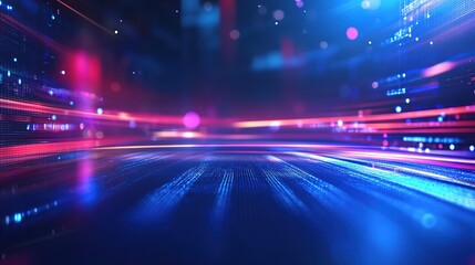 Futuristic digital data stream with neon lights and depth.