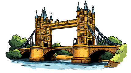 Vector comic hand-drawn illustration of Tower Brigde. Tower Brigde in London