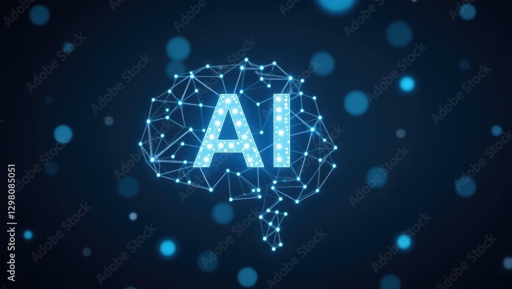 Poster enterprise ai. word ai is made up of connected dots and dots