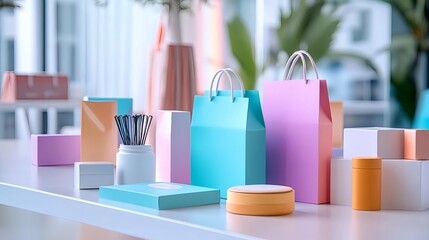 Pastel Shopping Bags & Boxes Mockup - Minimalism