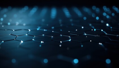 Obraz premium A close-up view of a digital surface illuminated with glowing blue dots, forming a hexagonal pattern, suggesting themes of technology and connectivity.