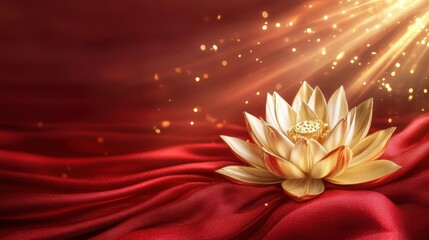 Elegant Golden Lotus on Luxurious Red Fabric