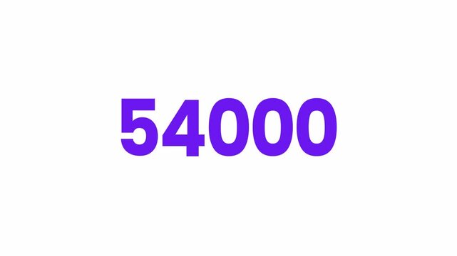 54000 or Fifty Four Thousand Text Animation. Alpha matte with transparent background 4K resolution.