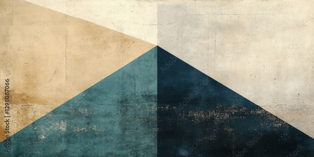 Poster abstract geometric composition featuring triangles with textured surfaces