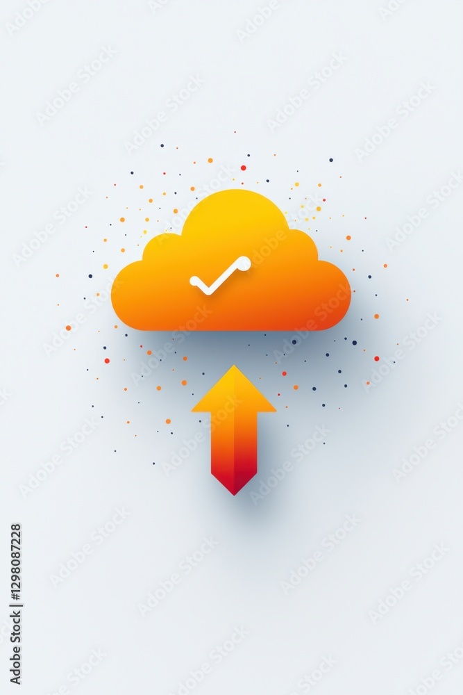 Poster cloud storage upload symbol with vibrant colors and minimalistic design elements