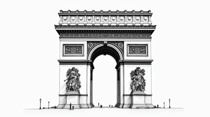 Fototapeta premium Black and White Line Art of the Arc de Triomphe