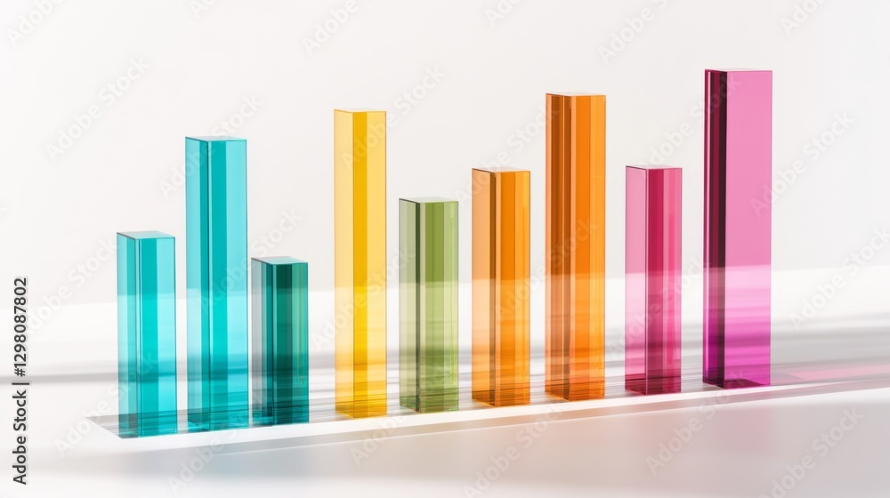 Poster a minimalistic d bar graph with a transparent background, featuring colorful bars with sleek lines, 