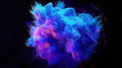 Fototapeta premium Color blast energy explosion on a black background, purple, blue explosion