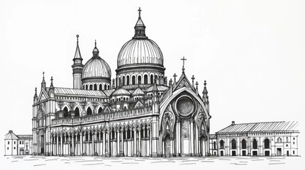 Obraz premium Intricate Ink Drawing of St. Mark's Basilica, Byzantine Style
