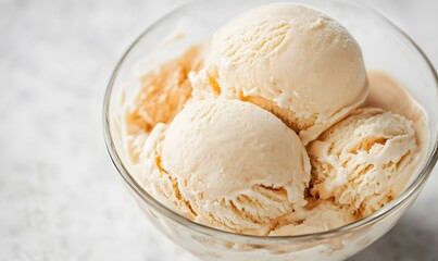 A realistic side view of a bowl filled with caramel ice cream, Generative AI