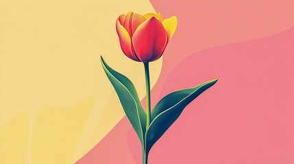 Vector illustration of a stylized tulip flower character, vibrant colors, clean lines, and modern design