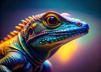 Fototapeta premium Iridescent Reptile Macro: Deep Blue & Gold Metallic Shimmer