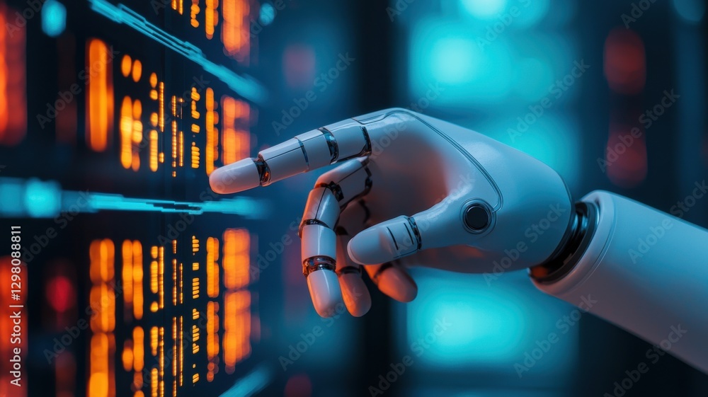 Aufkleber robotic hand interacting with digital interface technology lab futuristic environment close-up ai co