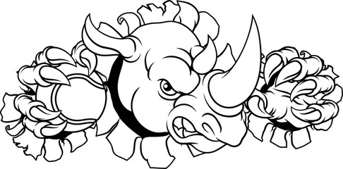 Rhino Rhinoceros Tennis Mascot