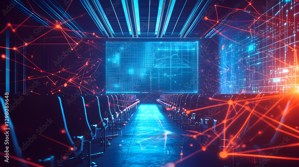 Poster dynamic technology presentation in modern auditorium digital visualization futuristic environment wi
