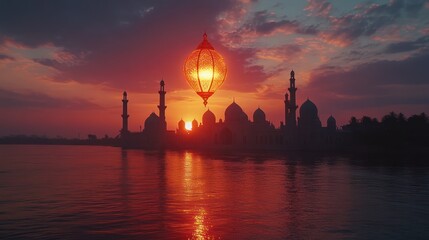 Sunset Mosque Lantern Reflection River