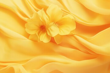 Obraz premium Soft yellow fabric draping elegantly, adorned with delicate bloo