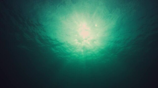 UK Diving abstract topside view of sun piercing through Ocean