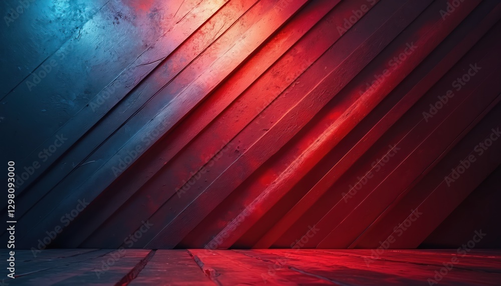 Aufkleber abstract background with red and blue gradient, geometric diagonal wood panels. light and shadow int