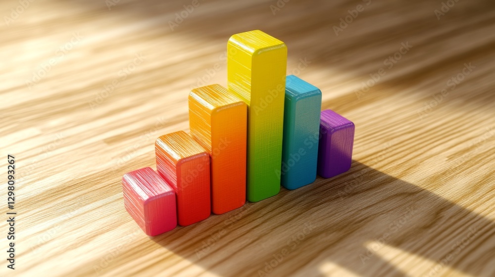 Aufkleber a visually engaging d bar graph featuring multicolored bars with shadow effects, displayed on a ligh