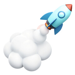 3D Green theme icon style, 3D Rocket with Trail &ndash; A sleek rocket leaving a smooth smoke trail