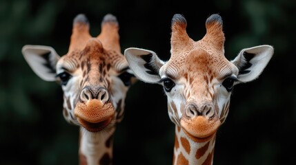 Obraz premium Two Giraffe Faces Close Up in Zoo